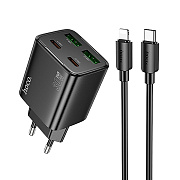 Адаптер Сетевой с кабелем Hoco N56 2Type-C/2USB 3A/30W (Type-C/Lightning) (black)