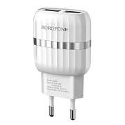 Адаптер Сетевой с кабелем Borofone BA24A Vigour 2USB 2,1A/10W (USB/Lightning) (white)