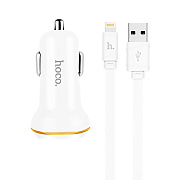Адаптер Автомобильный с кабелем Hoco Z1 2USB/5V/2.1A +lightning (white)