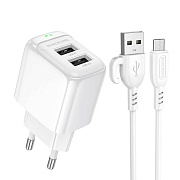 Адаптер Сетевой с кабелем Borofone BAS41A Potential 2USB 2A/10W (USB/Micro USB) (white)