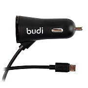 Адаптер Автомобильный с кабелем budi M8J068M 2USB/5V/3.4A +micro (повр. уп.) (black)