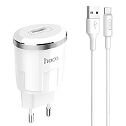 Адаптер Сетевой с кабелем Hoco C37A USB 2,4A/12W (USB/Type-C) (white)