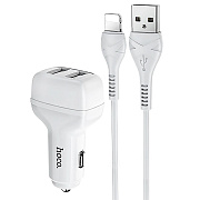Адаптер Автомобильный с кабелем Hoco Z36 Leader 2USB/5V/2.4A +lightning (white)