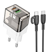 Адаптер Сетевой с кабелем Borofone BA80A Scenery PD+QC USB/Type-C 20W (Type-C/Type-C) (transparent black)