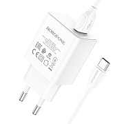 Адаптер Сетевой с кабелем Borofone BA66A QC USB 3A/18W (USB/Type-C) (white)