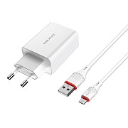 Адаптер Сетевой с кабелем Borofone BA21A Long QC3.0* USB 3A/18W (USB/Micro USB) (white)