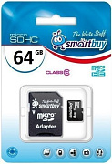 Карта флэш-памяти MicroSD 64 Гб Smart Buy +SD адаптер (class 10)