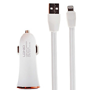 Адаптер Автомобильный с кабелем LDNiO DL-C28 2USB/5V/3.4A +lightning (white/gold) ..