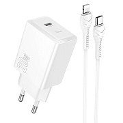 Адаптер Сетевой с кабелем Hoco N68 Nuevo PD Type-C 20W (Type-C/Lightning) (white)