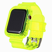 Ремешок - ApW21 Apple Watch 42/44/45/49 mm прозрачный силикон на пряжке+кейс (yellow)