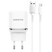 Адаптер Сетевой с кабелем Borofone BA36A High QC3.0 USB 3A/18W (USB/Micro USB) (white)