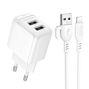 Адаптер Сетевой с кабелем Borofone BAS41A Potential 2USB 2,4A/12W (Lightning/USB) (white)