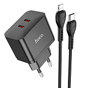 Адаптер Сетевой с кабелем Hoco N29 Triumph PD 2*Type-C 35W (Type-C/Lightning) (black)