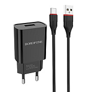 Адаптер Сетевой с кабелем Borofone BA20A Sharp* USB 2,1A/10W (USB/Type-C) (black)