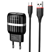 Адаптер Сетевой с кабелем Borofone BA24A Vigour 2USB 2,1A/10W (USB/Type-C) (black)