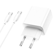 Адаптер Сетевой с кабелем Borofone BA67A PD QC3.0 USB/Type-C 3A/20W (Type-C/Type-C) (white)