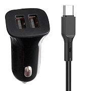 Адаптер Автомобильный с кабелем SKYDOLPHIN SZ08T 2USB/5V/2.4A +Type-C (black) (206561)