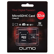 Карта флэш-памяти MicroSD 32 Гб Qumo +SD адаптер (class 10)