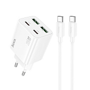 Адаптер Сетевой с кабелем Hoco N55 2Type-C/2USB 3A/20W (Type-C/Type-C) (white)