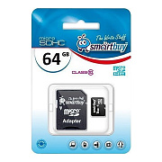 Карта флэш-памяти MicroSD 64 Гб Smart Buy +SD адаптер (class 10)