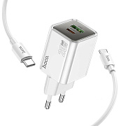 Адаптер Сетевой с кабелем Hoco N46 Glorious USB/Type-C 3A/20W (Type-C/Type-C) (white)
