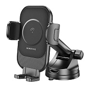 Держатель автомобильный Borofone зажим+беспроводная зарядка BH203 лобовое стекло, приборная панель 15W (black)