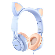 Проводные наушники с микрофоном полноразмерные Hoco Cat W36 Jack 3,5  (dream blue)