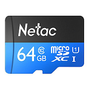 Карта флэш-памяти MicroSD 64 Гб Netac P500  Standard  UHS-I (90 Mb/s) без адаптера (Class 1class 10)