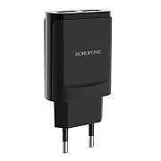 Адаптер Сетевой Borofone BA8A LePlug 2USB 2,1A/10W (black)