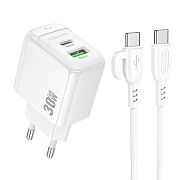 Адаптер Сетевой с кабелем Borofone BAS45A Potential USB/Type-C 3A/30W (Type-C/Type-C) (white)