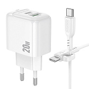 Адаптер Сетевой с кабелем Borofone BAS44A Potential USB/Type-C 3A/20W (Type-C/Type-C) (white)