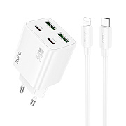 Адаптер Сетевой с кабелем Hoco N55 2Type-C/2USB 3A/20W (Type-C/Lightning) (white)