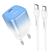 Адаптер Сетевой с кабелем Hoco C101A Type-C 3A/20W (Type-C/Type-C) (ice blue)
