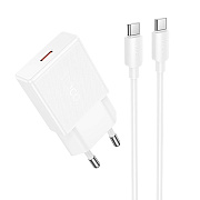 Адаптер Сетевой с кабелем Hoco N72 Mini PD Type-C 3A/20W (Type-C/Type-C) (white)