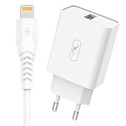 Адаптер Сетевой с кабелем SKYDOLPHIN SC35L QC3.0 USB 5A/25W (USB/Lightning) (white)