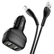 Адаптер Автомобильный с кабелем Hoco Z36 Leader 2USB/5V/2.4A +lightning (black)