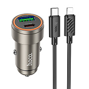 Адаптер Автомобильный с кабелем Hoco Z57A Glorious PD30W+QC3.0 (Type-C/Lightning) (gold)