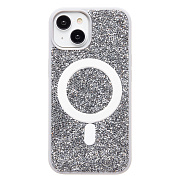 Чехол-накладка - SM029 POSH SHINE SafeMag для "Apple iPhone 15" россыпь кристаллов (white titanium)