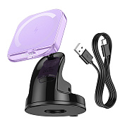 Держатель автомобильный Hoco SafeMag+беспроводная зарядка HW18 Crystal SafeMag лобовое стекло, приборная панель 15W (romantic purple)