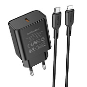 Адаптер Сетевой с кабелем Borofone BA71A Power PD QC3.0 Type-C 20W (Type-C/Lightning) (black)