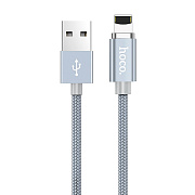 Кабель USB - Apple lightning Hoco U40A магнитный (повр. уп.) 10W 100см 2A  (metal grey)