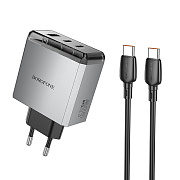 Адаптер Сетевой с кабелем Borofone BN22 Lena PD 2Type-C/USB 3A/65W (Type-C/Type-C) (metal gray)