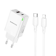 Адаптер Сетевой с кабелем Borofone BN16 Tough PD USB/Type-C 45W (Type-C/Lightning) (white)