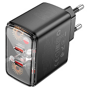 Адаптер Сетевой Hoco CS43A Smart 2*Type-C 45W (black)