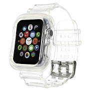 Ремешок - ApW21 Apple Watch 42/44/45/49 mm прозрачный силикон на пряжке+кейс (silver)