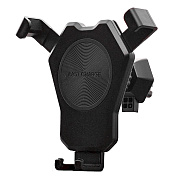 Держатель автомобильный - зажим+беспроводная зарядка CW в дефлектор (black)  (001)