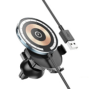 Держатель автомобильный Hoco SafeMag+беспроводная зарядка CW42 в дефлектор 15W (black)