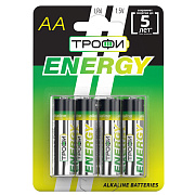 Батарейка AA Трофи LR6 ENERGY Alkaline (4-BL) (40/720) 