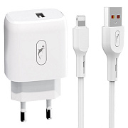 Адаптер Сетевой с кабелем SKYDOLPHIN SC22EL USB 2,4A/12W (USB/Lightning) (white)