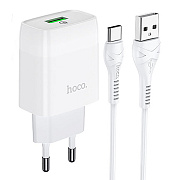 Адаптер Сетевой с кабелем Hoco C72Q Glorious QC3.0 USB 3A/18W (USB/Type-C) (white)